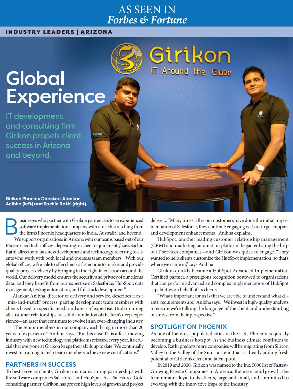 
Girikon as covered in the Forbes magazine and Fortune magazine (Arizona Edition)